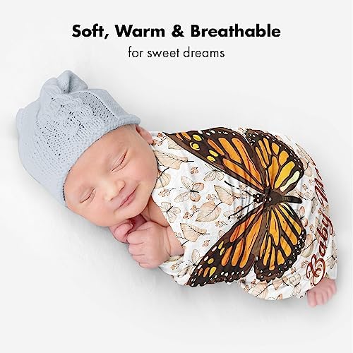 Personalized Monarch Butterfly Baby Blanket Cozy Fleece Throw for Newborns