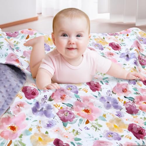 HOMRITAR Baby Blanket with Purple Floral Design 30x40 Inch