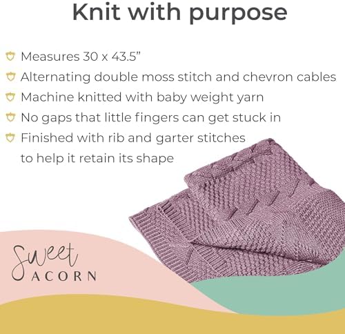 Sweet Acorn Lilac Purple Cable Knit Baby Blanket