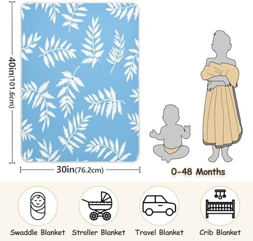 YJMYDDZ Baby Blanket with White Leaves 30x40 Inch Soft Breathable Nursery Bed Blanket