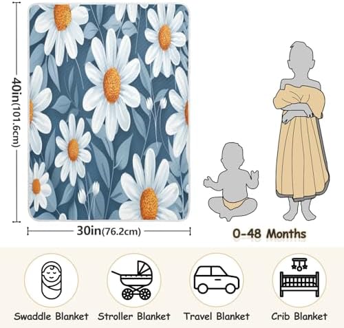Soft Baby Blanket for Boys Girls 30x40 Inch Blue-White