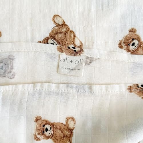 AliOli Muslin Swaddle Blanket Teddy Bear Large 47x47