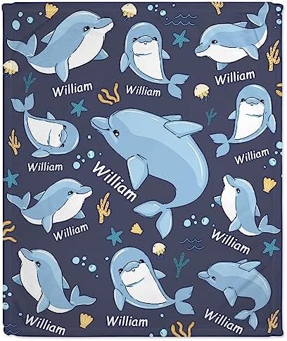 Hyturtle Personalized Baby Blanket - Dolphin Design for Newborns