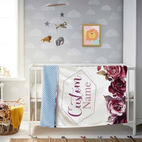 Personalized Baby Blanket with Name - Purple Flowers Flannel Double Layer 47x60