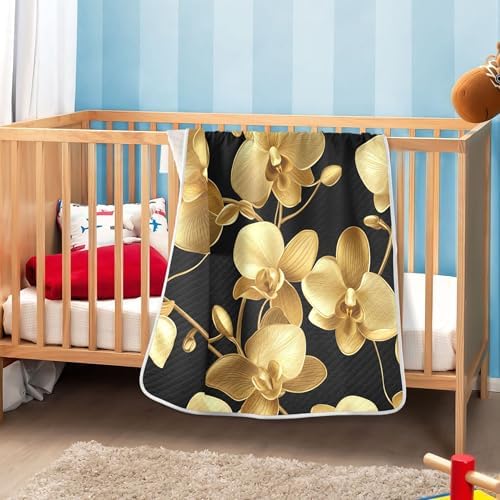 Burbuja Golden Orchid Flowers Baby Blanket 30x40