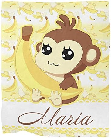Personalized Monkey Banana Baby Blanket with Name