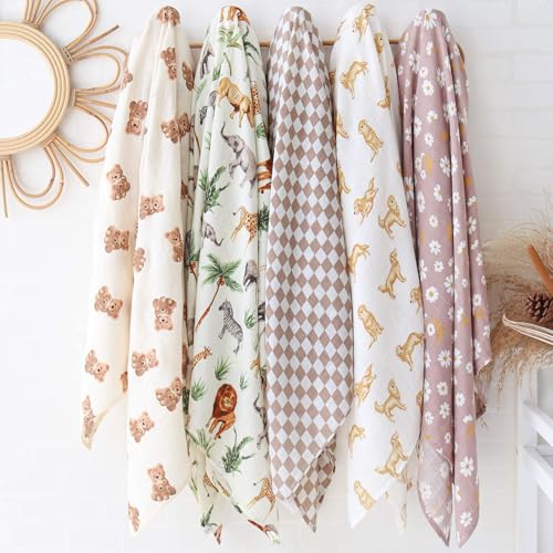 LifeTree Muslin Swaddle Blanket Bear Checkered Design 47x47 Inches