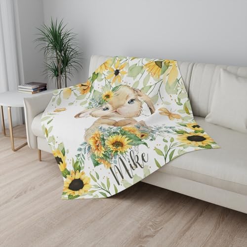 Customized Bunny Sunflower Baby Blanket with Name