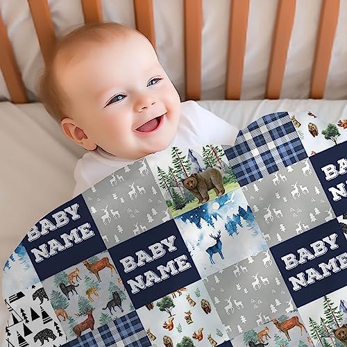 Hyturtle Personalized Baby Blanket Name - Deer Fleece Woodland Blanket for Newborn