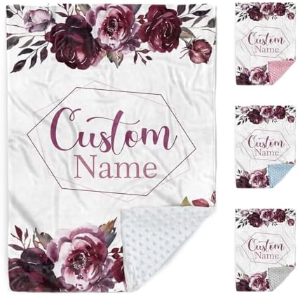 Personalized Baby Blanket with Name - Purple Flowers Flannel Double Layer 47x60