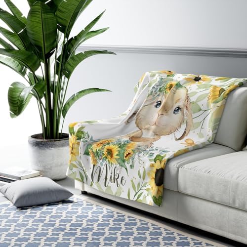 Customized Bunny Sunflower Baby Blanket with Name