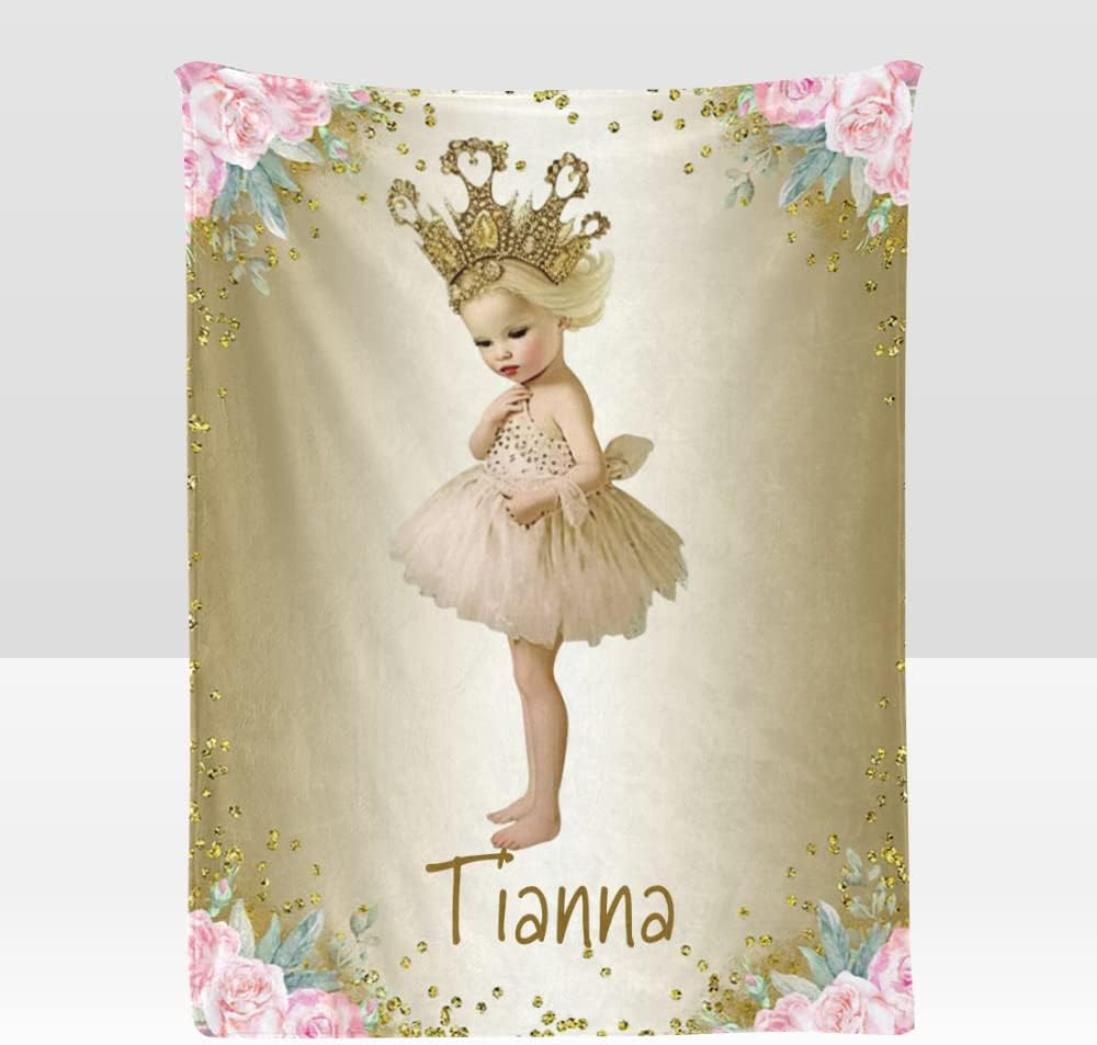 Personalized Golden Hat Girl Baby Blanket with Name