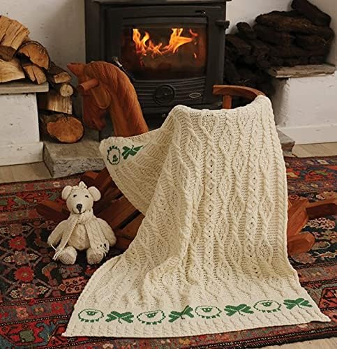 SAOL Merino Wool Baby Blanket with Sheep and Shamrock Design