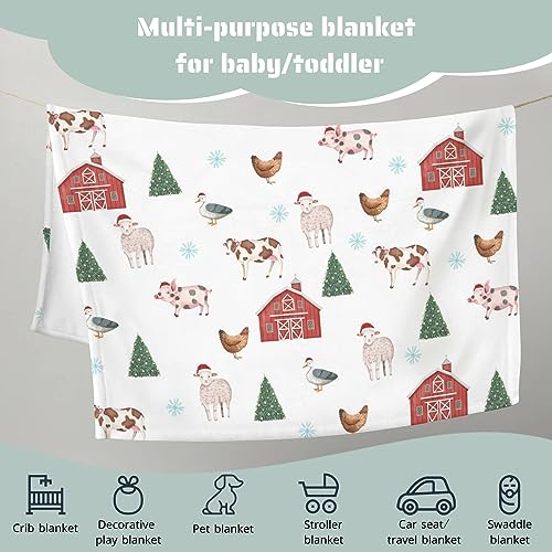 Hwmmbh Christmas Farm Animals Flannel Baby Blanket