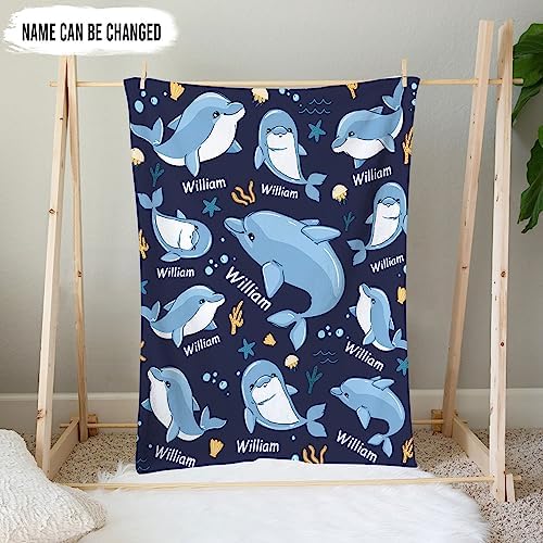 Hyturtle Personalized Baby Blanket - Dolphin Design for Newborns