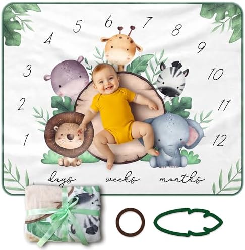 Baby Milestone Blanket 40x50 Inch Animal Print Growth Tracker