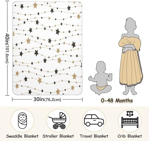 BOESI Black and Gold Striped Stars Baby Blanket