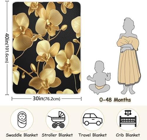 Burbuja Golden Orchid Flowers Baby Blanket 30x40