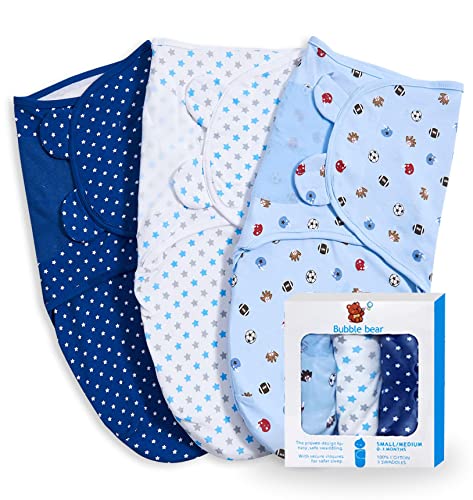 Bubble Bear 3 Pack Baby Swaddle 0-3 Months Blue