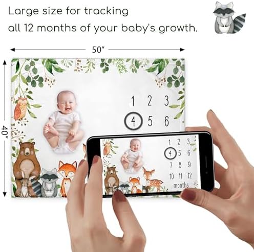 Yuzioey Woodland Animals Baby Milestone Blanket with Birth Stat Sign