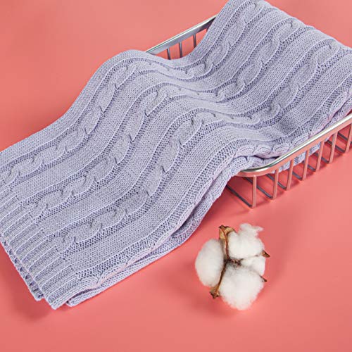 NTBAY 100 Pure Cotton Cable Knit Toddler Blanket 30x40 Inches Light Purple