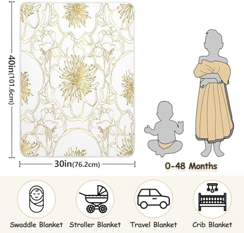 Wassud Elegant Flowers Gold Baby Blanket for Boys Girls
