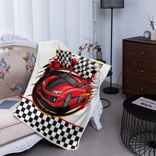 Deven Red Race Car Checkered Cooling Blanket for Toddler