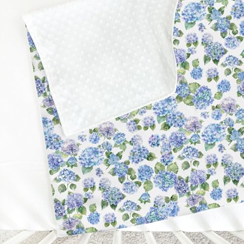 Blue Hydrangea Floral Baby Blanket with Dotted Backing