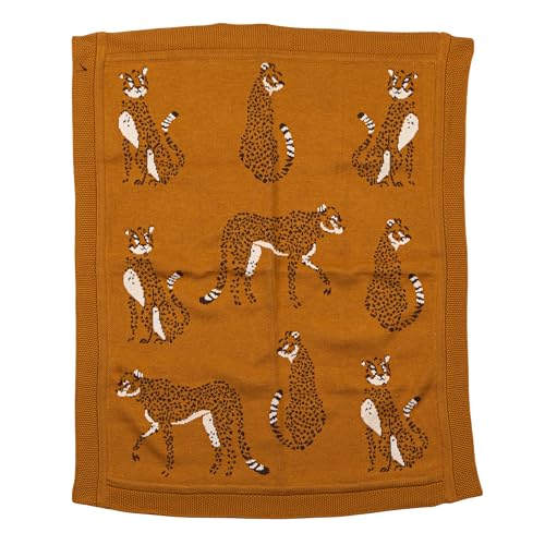 Creative Co-Op Soft Cotton Knit Baby Blanket with Cheetahs Mustard 1