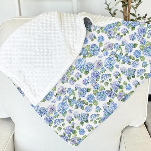 Blue Hydrangea Floral Baby Blanket with Dotted Backing