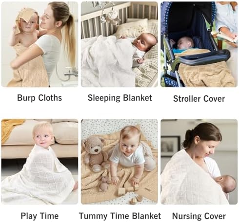 Pinuotu Knitted Cotton Baby Blanket 31x40 Inch Neutral Swaddle for Newborns