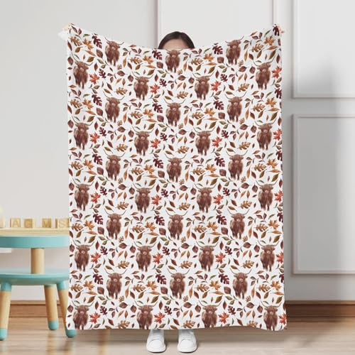 Hwmmbh Retro Highland Cows Fall Leaves Baby Blanket