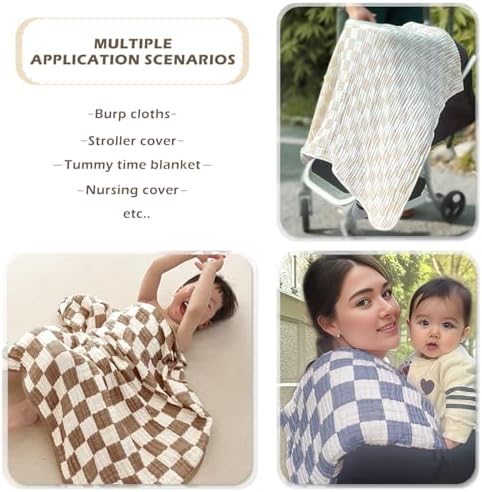 REPRECONF Ultra Soft Checkered Muslin Blanket Set of 2 for Baby