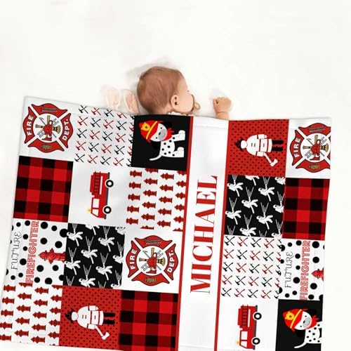 Personalized Baby Blanket with Name - Custom Firefighters Blanket for Baby Boys