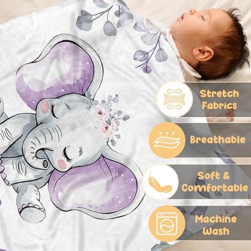 Custom Baby Blanket with Name Purple Elephant Double Layer Dotted Swaddle Blanket
