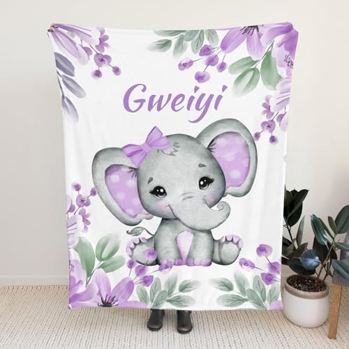 Personalized Baby Blanket with Name Customized Elephant 30x40