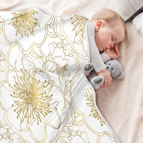Wassud Elegant Flowers Gold Baby Blanket for Boys Girls