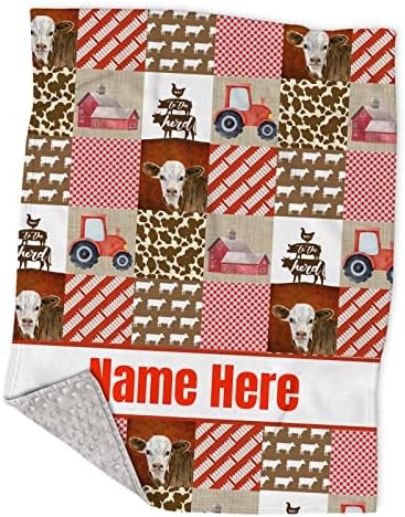 Personalized Red Tractor Minky Baby Blanket with Name