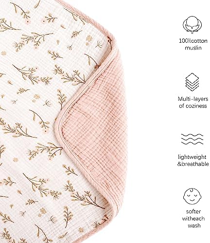 Konssy Muslin Blanket 40x36 Inch Floral Baby Blanket