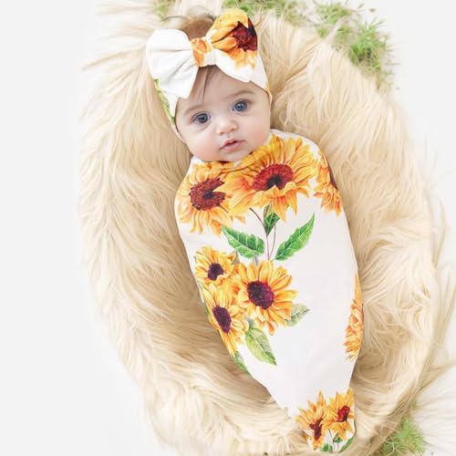 Galabloomer Sunflower Baby Swaddle Headband Set
