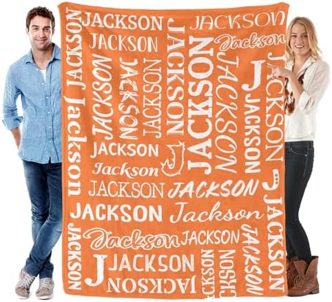 Deven Name Text Orange Baby Blanket - Custom Soft Swaddle 30x40