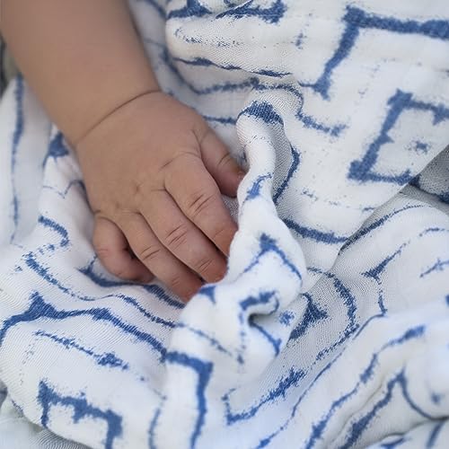 aden anais Silky Soft Bamboo Muslin Blanket - 100 Viscose Indigo Shibori Blue