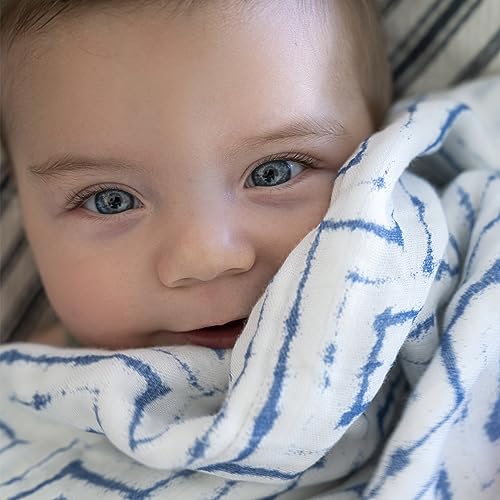 aden anais Silky Soft Bamboo Muslin Blanket - 100 Viscose Indigo Shibori Blue