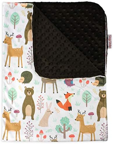 Top Tots Baby Blanket - Forest Animals with Dark Brown Minky Dot