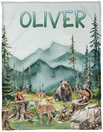 Zocoshi Personalized Mountain Forest Baby Blanket with Custom Name