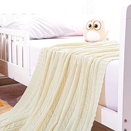 NTBAY 100 Pure Cotton CableKnit Toddler Blanket 30x40 Ivory