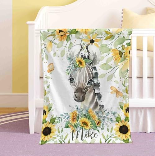 Customized Zebra Sunflower Baby Blanket with Name