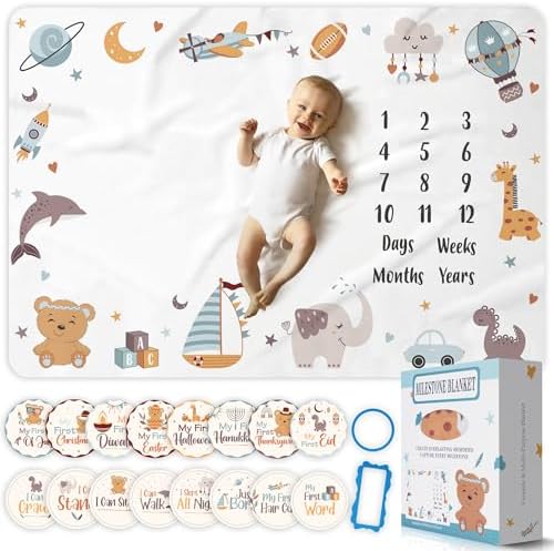 OSTANDRAFFE Monthly Baby Milestone Blanket for Boy