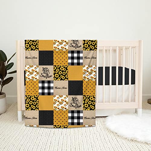 Personalized Sunflower Baby Blanket with Name - Soft Minky