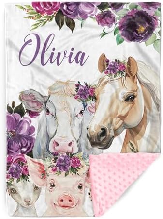Custom Baby Blanket with Name and Animals Design 1